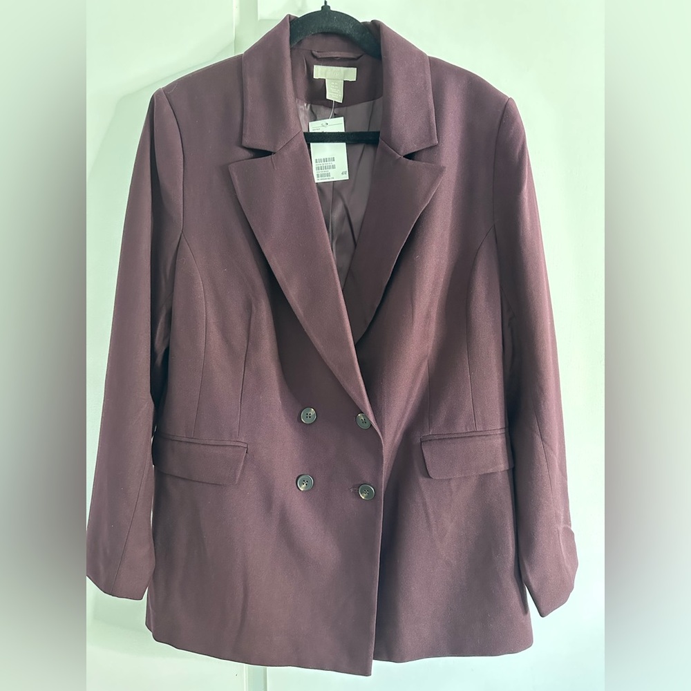H&M Maroon Blazer Structured Shoulders Notched Lapels